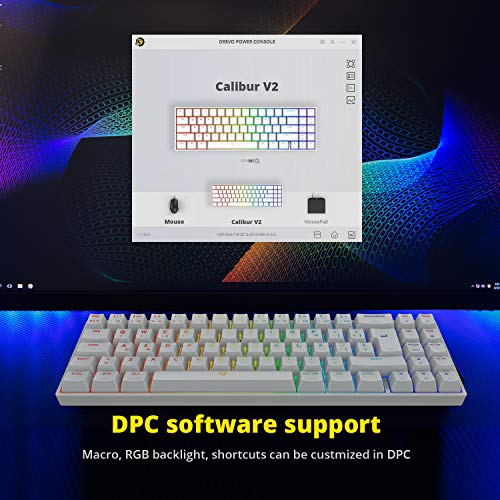 DREVO Calibur V2 Pro Teclado mecánico para Juegos RGB inalámbrico Mediante Bluetooth 5.1 con Cable USB-C extraíble, Compacto de 72 Teclas Distribución en español（Outemu Azul，Blanco）