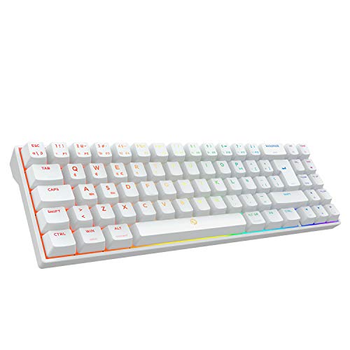 DREVO Calibur V2 Pro Teclado mecánico para Juegos RGB inalámbrico Mediante Bluetooth 5.1 con Cable USB-C extraíble, Compacto de 72 Teclas Distribución en español（Outemu Azul，Blanco）