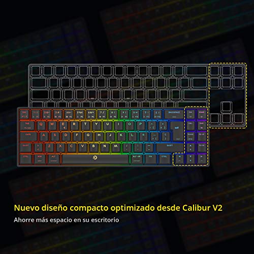 DREVO Calibur V2 TE 60% Teclado Mecánico para Juegos, Distribución QWERTY Españo, Compacto de 72 Teclas, Compatible con PC/Mac, USB Tipo C extraíble, Negro, Interruptor Outemu Azul