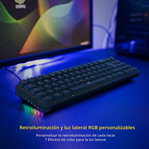 DREVO Calibur V2 TE 60% Teclado Mecánico para Juegos, Distribución QWERTY Españo, Compacto de 72 Teclas, Compatible con PC/Mac, USB Tipo C extraíble, Negro, Interruptor Outemu Azul