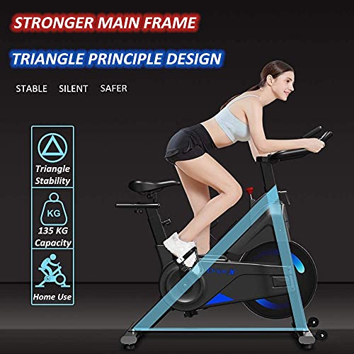 Dripex Bicicleta estática de resistencia magnética (nueva versión 2021), capacidad 330 libras, monitor LCD, sensor de pulso, soporte para botella, bicicleta estática para gimnasio en casa (Azul)