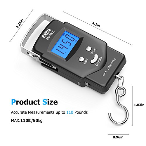 Dr.meter Equilibrio Electrónico Digital con Pantalla LCD Retroiluminado 110 Libras / 50kg con Cinta Métrica, 2 Pilas AAA Incluidas - Negro