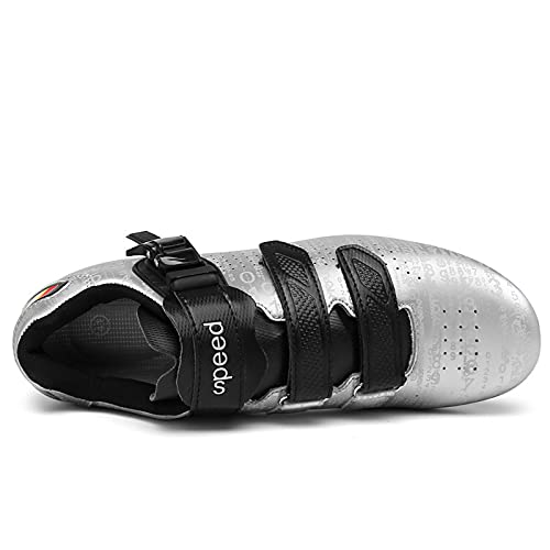 DSMGLSBB Zapatillas De Ciclismo, Luminoso Zapatos De Ciclo del Camino Taco Transpirable SPD Look Delta Compatible Calzado De Ciclismo Indoor Autobloqueo Ultraligero,Plata,40