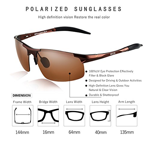Duco Gafas de sol deportivas polarizadas para hombre con ultraligero y marco de metal irrompible, 100% UV400-8177S (Marrón)