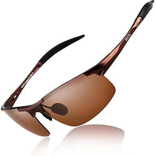 Duco Gafas de sol deportivas polarizadas para hombre con ultraligero y marco de metal irrompible, 100% UV400-8177S (Marrón)