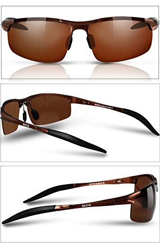 Duco Gafas de sol deportivas polarizadas para hombre con ultraligero y marco de metal irrompible, 100% UV400-8177S (Marrón)