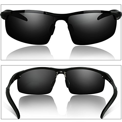 Duco Gafas de sol deportivas polarizadas para hombre con ultraligero y marco de metal irrompible, 100% UV400-8177S (Negro/Gris)
