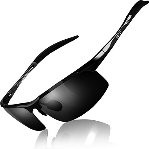 Duco Gafas de sol deportivas polarizadas para hombre con ultraligero y marco de metal irrompible, 100% UV400-8177S (Negro/Gris)