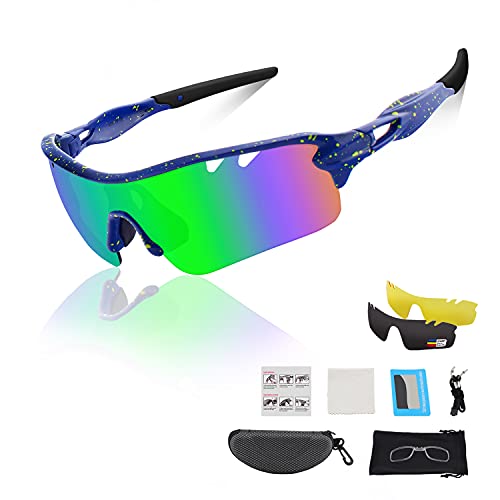 DUDUKING Gafas Sol Polarizadas Niño Adolescente Gafas de Sol Deportivas UV 400 Protección Gafas con 3 Rodajas De Lentes Intercambiables para Ciclismo Correr Golf Beisbol Surf Conducción Esquiando