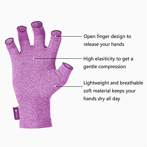 Duerer Arthritis Gloves, guantes de compresión mujeres y hombres alivian el dolor de reumatoide, RSI, túnel carpiano, guantes de mano para el trabajo diario (Púrpura, Large)