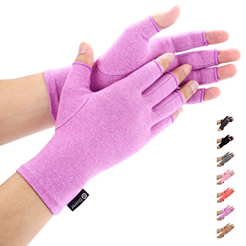 Duerer Arthritis Gloves, guantes de compresión mujeres y hombres alivian el dolor de reumatoide, RSI, túnel carpiano, guantes de mano para el trabajo diario (Púrpura, Large)