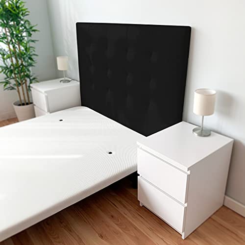 DUÉRMETE ONLINE 160 x 120 cm (Cama de 150) Cabecero París Acolchado | Tapizado en Polipiel de Alta Gama | Medidas, Madera, Negro