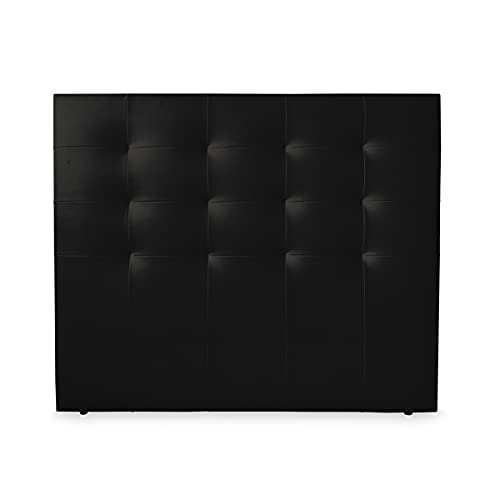 DUÉRMETE ONLINE 160 x 120 cm (Cama de 150) Cabecero París Acolchado | Tapizado en Polipiel de Alta Gama | Medidas, Madera, Negro