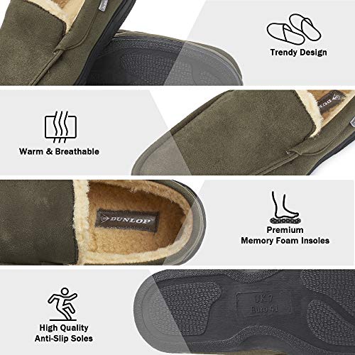 Dunlop Zapatillas Casa Hombre | Pantuflas Estilo Mocasines Cerradas | Zapatillas de Casa Invierno Calientes Suela de Goma Dura | Regalos Originales para Hombre (42, Caqui, numeric_42)