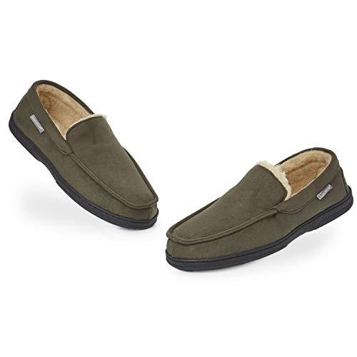 Dunlop Zapatillas Casa Hombre | Pantuflas Estilo Mocasines Cerradas | Zapatillas de Casa Invierno Calientes Suela de Goma Dura | Regalos Originales para Hombre (42, Caqui, numeric_42)