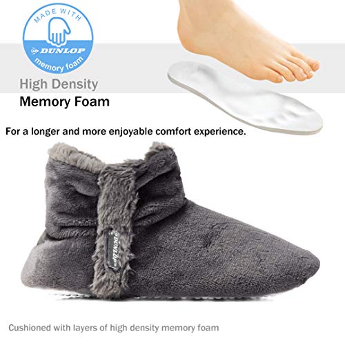 Dunlop Zapatillas De Estar En Casa Altas para Mujer, Botas Pantuflas Cerradas Invierno, Interior Suave Peluche con Suela de Goma Antideslizante, Mujer (39 EU, Gris Oscuro)