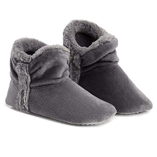 Dunlop Zapatillas De Estar En Casa Altas para Mujer, Botas Pantuflas Cerradas Invierno, Interior Suave Peluche con Suela de Goma Antideslizante, Mujer (39 EU, Gris Oscuro)