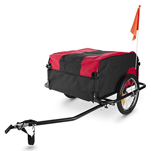 DURAMAXX Mountee - Remolque para bicicletas, Desmontable, Capacidad 130 litros, Carga 60 kg, Bastidor acero, Neumáticos 16", Palanca 70 cm, Ruedas acero, Impermeable, Lona Nailon, Rojo