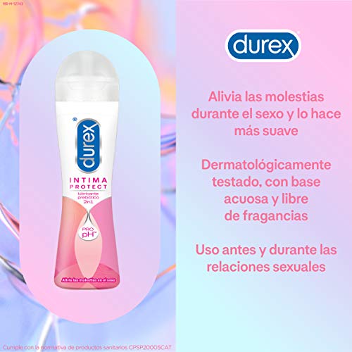 Durex Íntima Protect Lubricante Prebiótico 2In1, Fórmula Pro-Ph, Base Acuosa y Libre de Fragancias, Transparente, 50 Mililitros