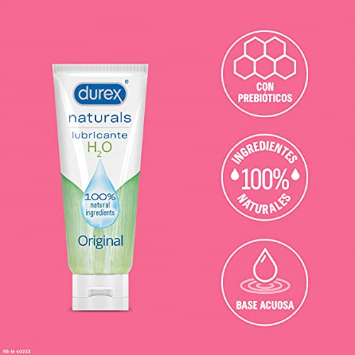 Durex Naturals H2O Lubricante Base Agua, 100% natural sin fragancia, colorantes ni agentes irritantes - 100 ml