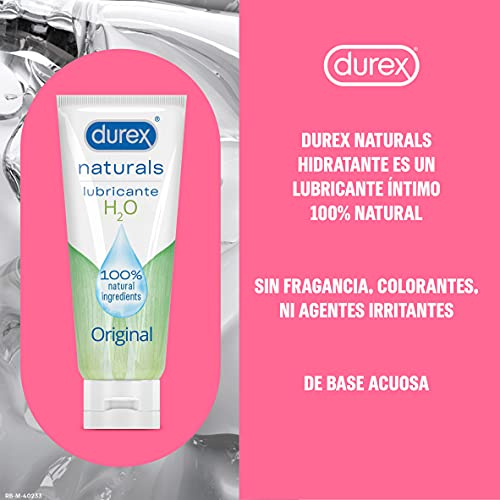 Durex Naturals H2O Lubricante Base Agua, 100% natural sin fragancia, colorantes ni agentes irritantes - 100 ml