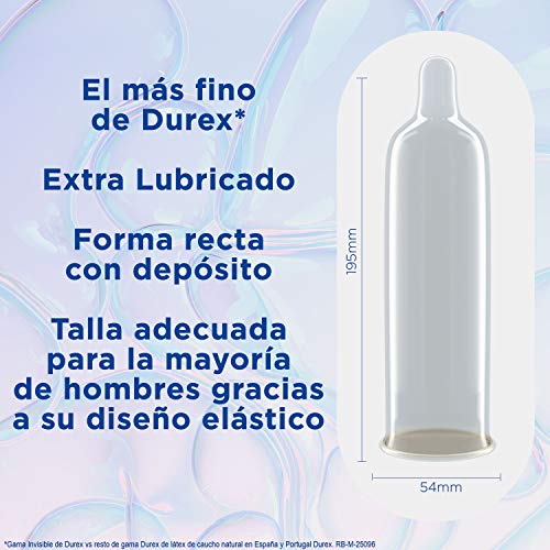 Durex Preservativos Invisible Extra Lubricado, Super Finos para Maximizar la Sensibilidad, el más fino de Durex*- 12 condones