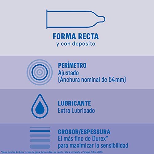 Durex Preservativos Invisible Extra Lubricado, Super Finos para Maximizar la Sensibilidad, el más fino de Durex*- 12 condones