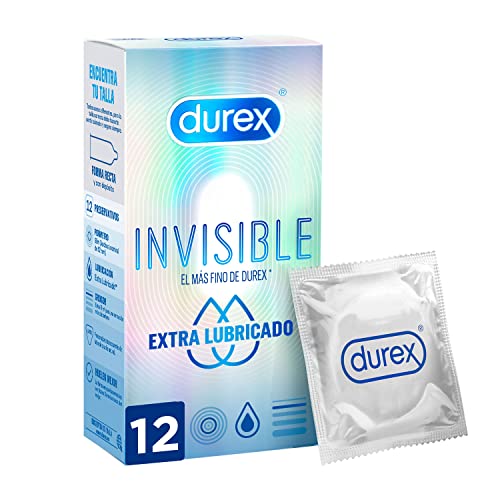 Durex Preservativos Invisible Extra Lubricado, Super Finos para Maximizar la Sensibilidad, el más fino de Durex*- 12 condones