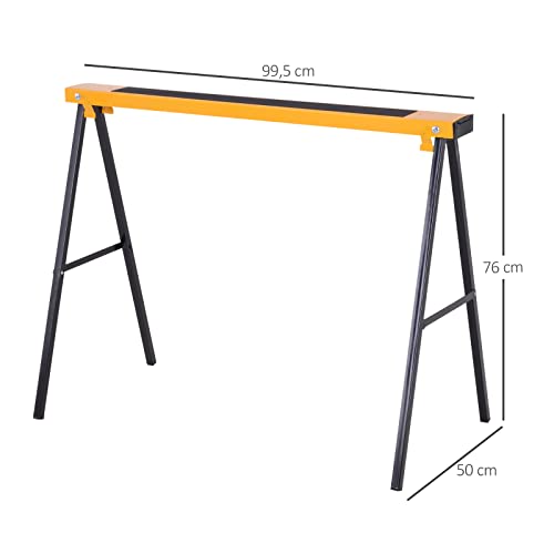 DURHAND Caballete de Sierra con Patas Plegables Metálicos 2 Piezas para Mesa y Trabajo con Asa Almohadilla Antideslizante Carga Máx. 125kg Acero