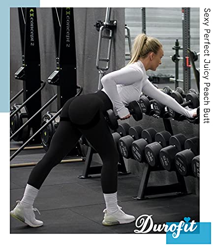 DUROFIT Mallas Push Up Mujer Leggings Deportivas Pantalones Deportivos Fitness Leggins Polainas de Yoga Training Fitness Cintura Alta Estiramiento Elásticos Negro L