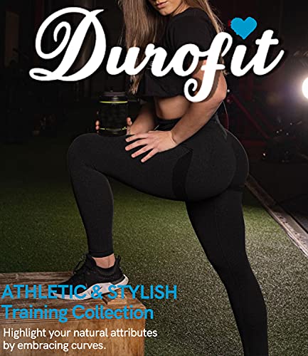 DUROFIT Mallas Push Up Mujer Leggings Deportivas Pantalones Deportivos Fitness Leggins Polainas de Yoga Training Fitness Cintura Alta Estiramiento Elásticos Negro L