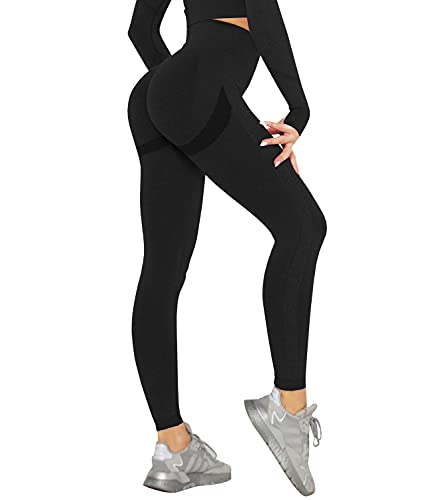 DUROFIT Mallas Push Up Mujer Leggings Deportivas Pantalones Deportivos Fitness Leggins Polainas de Yoga Training Fitness Cintura Alta Estiramiento Elásticos Negro L