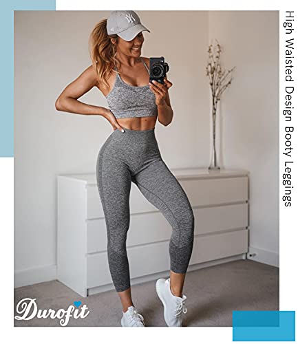 DUROFIT Mallas Push Up Pantalones Deportivos Leggings Mujer Mallas Deportivas Fitness Leggins Polainas de Yoga Training Fitness Estiramiento Gris S