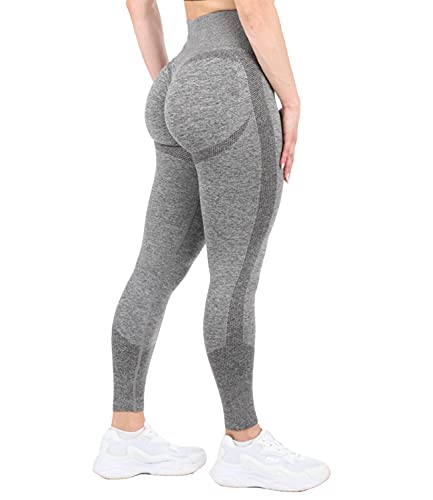 DUROFIT Mallas Push Up Pantalones Deportivos Leggings Mujer Mallas Deportivas Fitness Leggins Polainas de Yoga Training Fitness Estiramiento Gris S