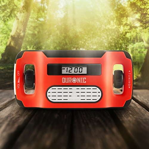 Duronic Apex Radio Am/FM Portátil - Carga Solar, USB o Dinamo - Linterna - Conector de Auriculares y Función de Alarma - Pantalla Digital Retroiluminada – Ideal para Emergencias, Camping, Senderismo