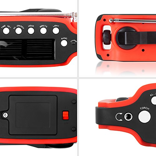 Duronic Apex Radio Am/FM Portátil - Carga Solar, USB o Dinamo - Linterna - Conector de Auriculares y Función de Alarma - Pantalla Digital Retroiluminada – Ideal para Emergencias, Camping, Senderismo