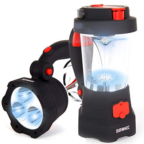 Duronic Hurricane Farol de Camping Recargable por Dinamo y USB con Linterna LED, Farol de Mano, Lámpara de 10 LED, Señal de Emergencia Roja Intermitente, Linterna de 3 LED