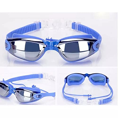 DUTTY Gafas de natación con tapa, tapón para los oídos, Clip para la nariz, antivaho, UV, gafas de natación, electrochapa, Waterprrof, gafas de silicona para adultos (B)