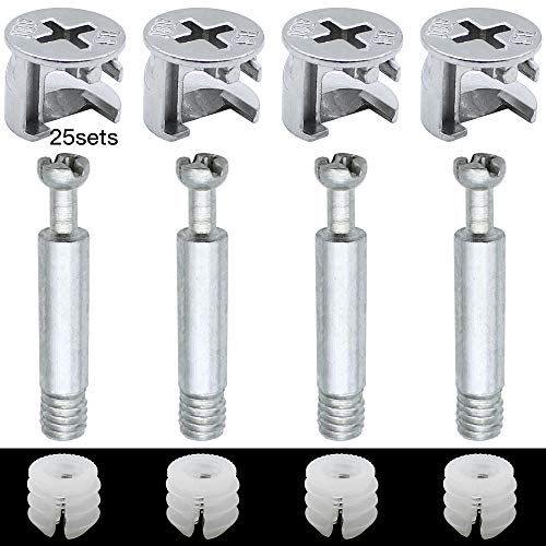 DXLing 25 Juegos Kit de Conectores de Muebles ccesorios de leva Tuercas pre-insertadas Pasadores Tornillos Tuerca de fijación para muebles de madera Armario Cajón para Paquete Plano Muebles Gabinete