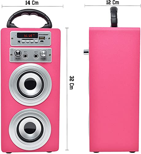 DYNASONIC - Altavoz Bluetooth Portatil Karaoke con Micrófonos Incluidos | Lector USB y SD, Radio FM Modelo 025 (Discoteca Luces Rosa)
