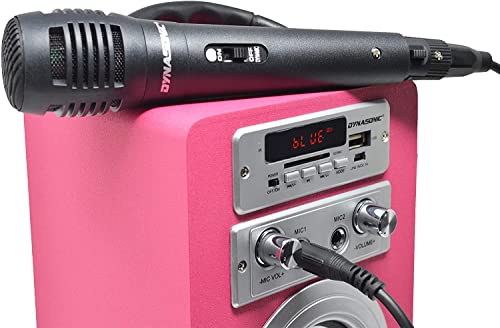 DYNASONIC - Altavoz Bluetooth Portatil Karaoke con Micrófonos Incluidos | Lector USB y SD, Radio FM Modelo 025 (Discoteca Luces Rosa)