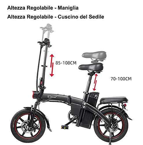 DYU Bicicleta Eléctrica Plegable,14 Pulgadas Inteligente Bicicleta Eléctrica con Asistencia de Pedales,E-Bike con LCD Pantalla,Compacta Portátil Bicicleta Eléctrica,Batería Extraíble,Unisex Adulto