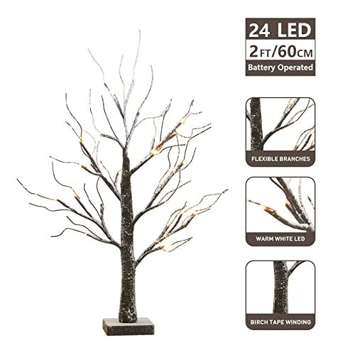 EAMBRITE Árbol con luces LED de 60 cm, 24 ledes, para interior, funciona con pilas, color blanco cálido para Navidad, Pascua, boda o cumpleaños