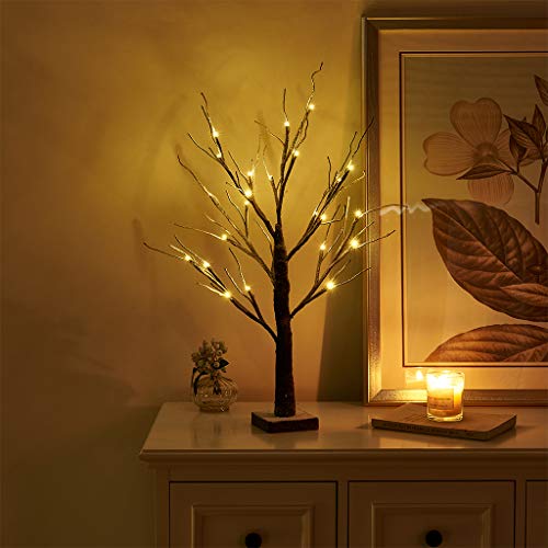 EAMBRITE Árbol con luces LED de 60 cm, 24 ledes, para interior, funciona con pilas, color blanco cálido para Navidad, Pascua, boda o cumpleaños