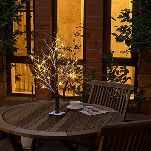 EAMBRITE Árbol con luces LED de 60 cm, 24 ledes, para interior, funciona con pilas, color blanco cálido para Navidad, Pascua, boda o cumpleaños