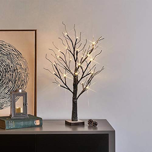 EAMBRITE Árbol con luces LED de 60 cm, 24 ledes, para interior, funciona con pilas, color blanco cálido para Navidad, Pascua, boda o cumpleaños