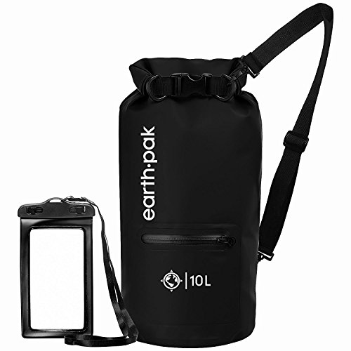 Earth Pak Bolsa Seca Impermeable de Serie Torrent para Kayak, canotaje, Senderismo, Camping y Pesca con Estuche para teléfono a Prueba de Agua 40L Negro