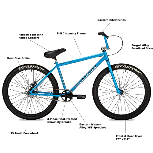 Eastern Bikes Growler 26 pulgadas LTD Cruiser Bike, azul, marco cromado completo