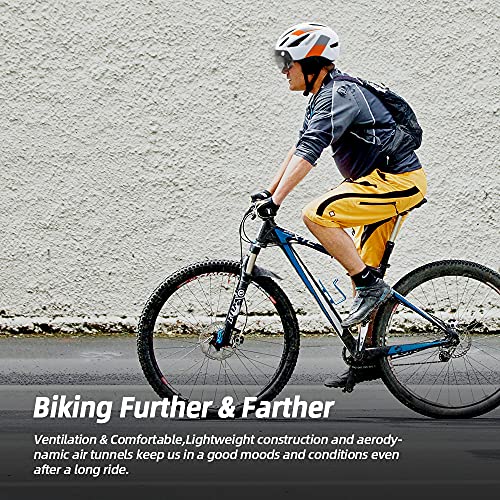 EASTINEAR Casco Bicicleta Adulto con Visera Extraíble Gafas Montaña Unisex Casco MTB con Luz Recargable para Hombre Mujer Casco de Ciclismo (Blanco Naranja)