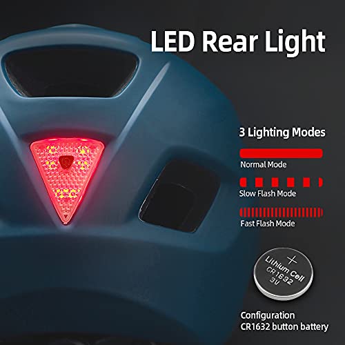 EASTINEAR Casco Bicicleta Adulto para Hombre Mujere con Luz Trasera LED Casco Ciclismo para Viajeros Urbanos con Visera Tamaño Ajustable 57-61 CM (Marino)